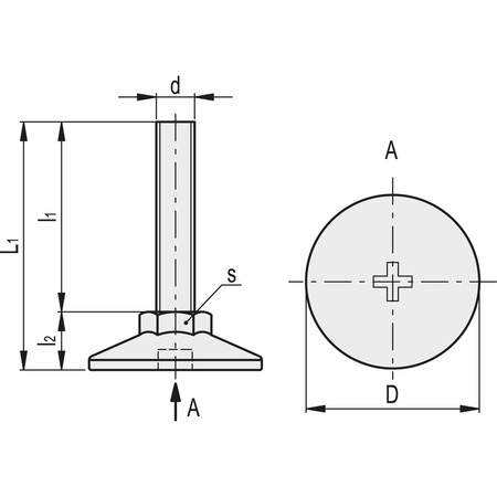 Elesa Zinc-plated steel, base with screwdriver slot, LX.30-SW17-M6x24-S LX-S